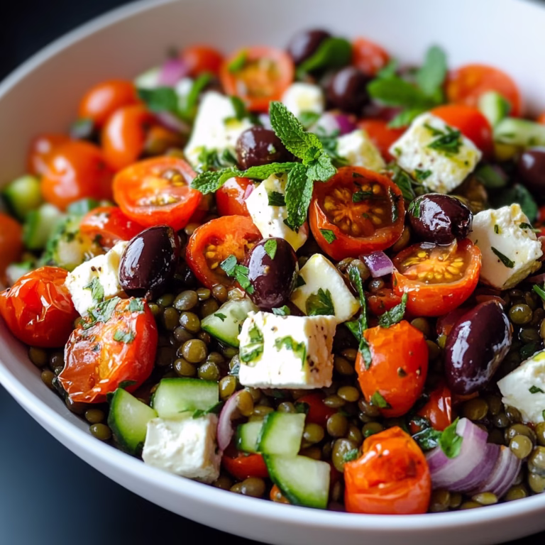 Salade Grecque aux Lentilles et Feta Rôtie