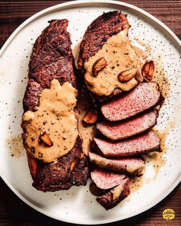 Steak avec sauce crémeuse à l'ail et au bourbon