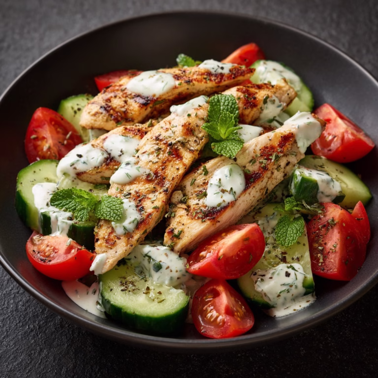alade de Poulet, Concombre, Tomate & Yaourt aux Herbes