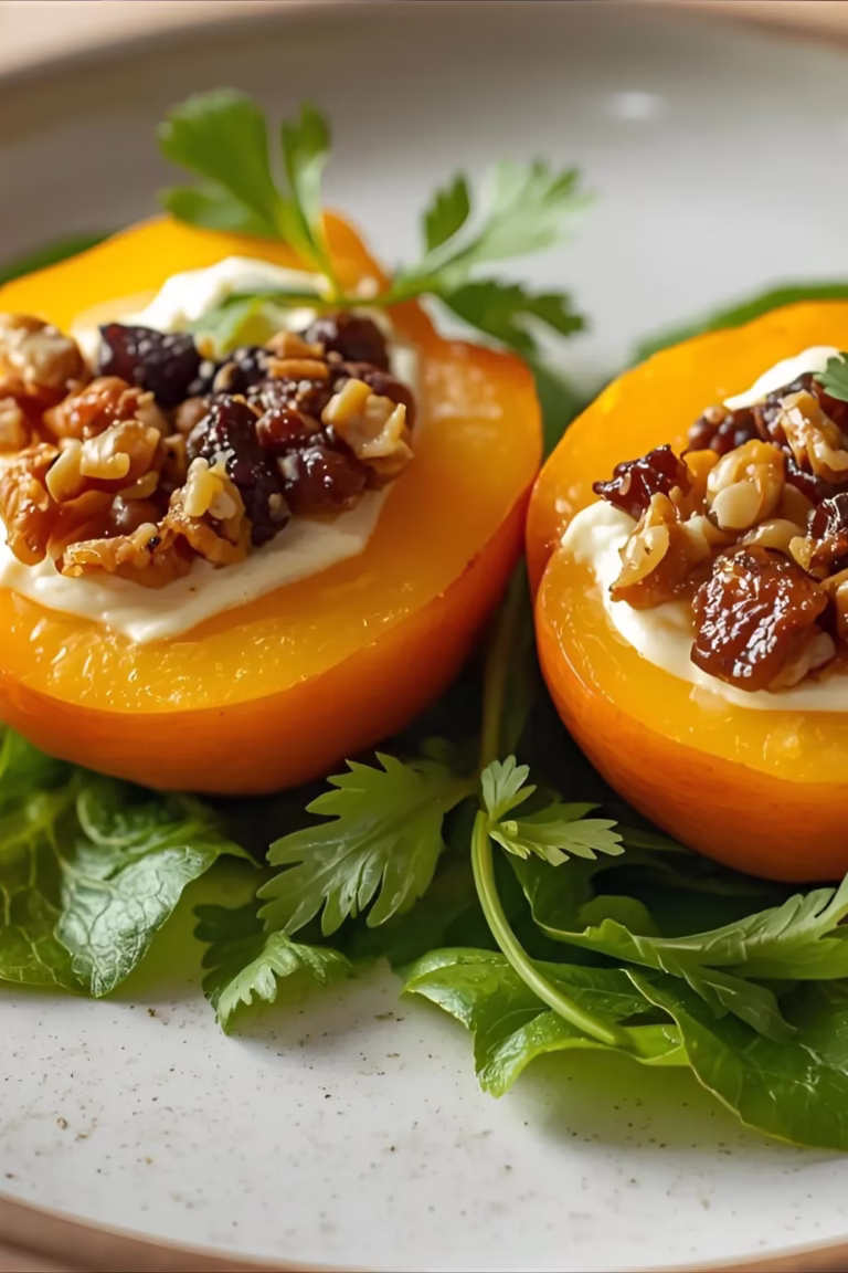 Pêches Farcies au Fromage Frais, Noix et Raisins