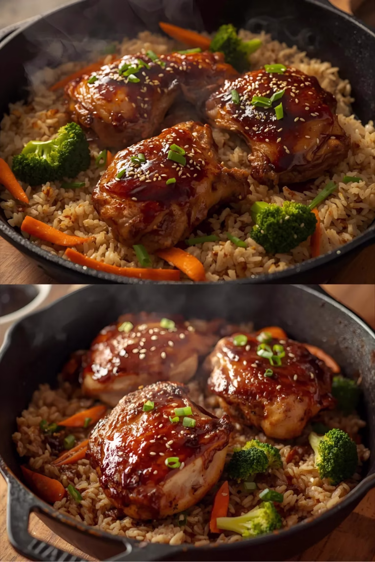 Repas de poulet et riz teriyaki dans une seule poêle