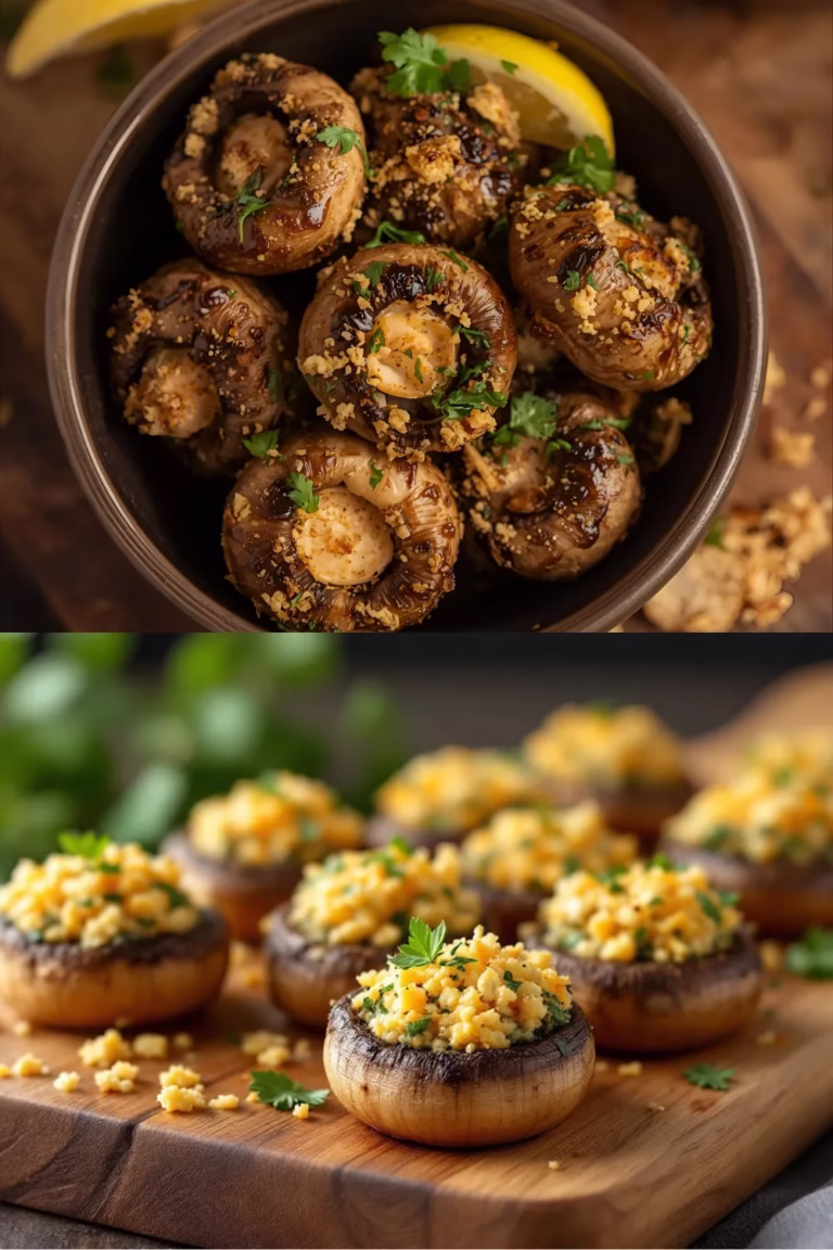 Champignons grillés à la friteuse à air avec petite chapelure à l'ail et persil