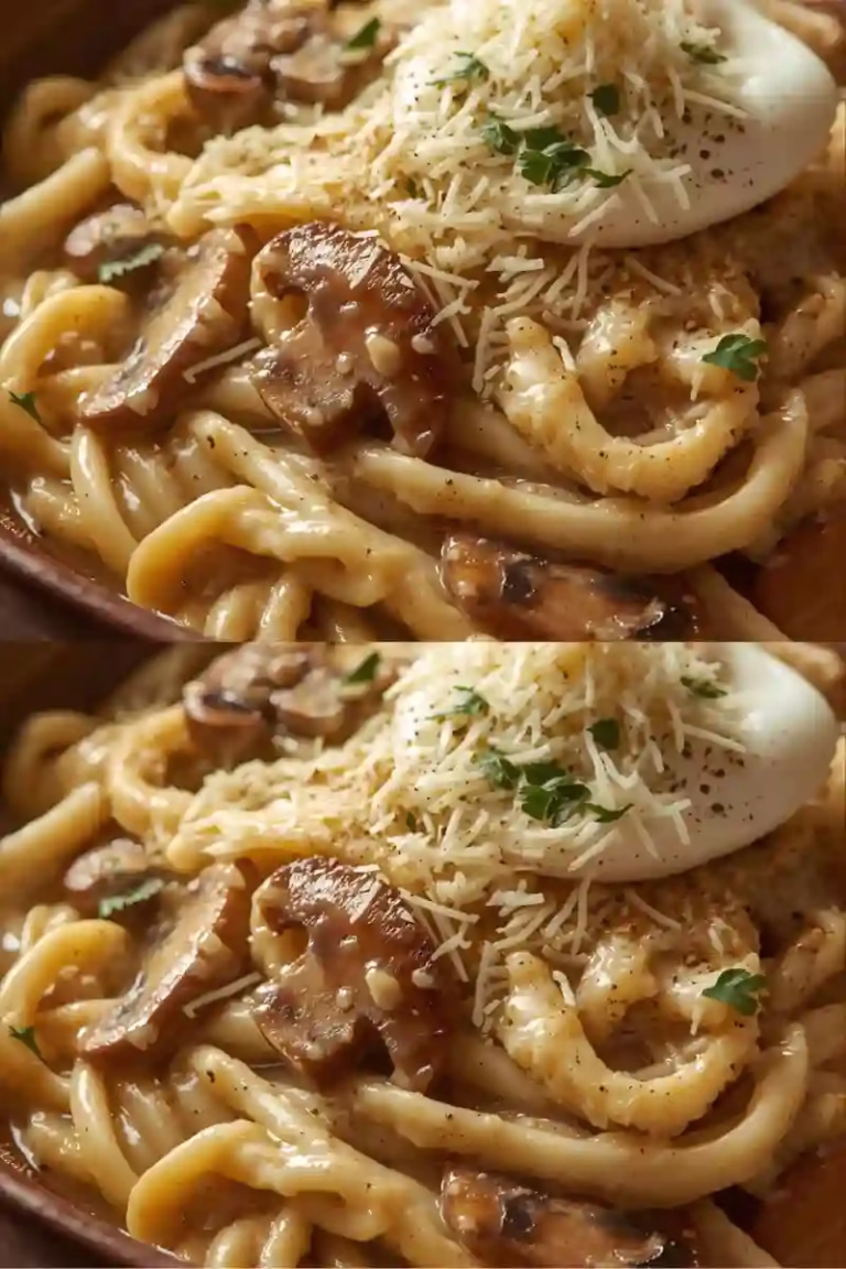 Nouilles udon crémeuses au miso, champignons et parmesan