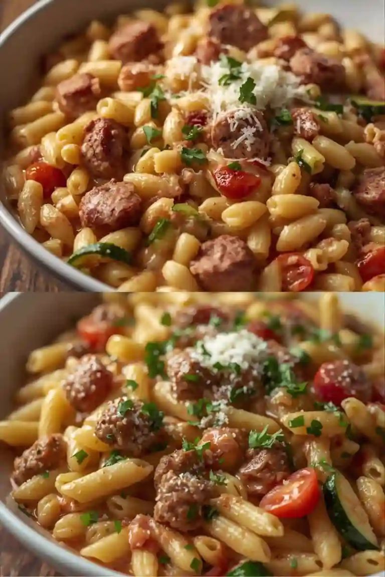 Orzo crémeux aux saucisses et courgettes