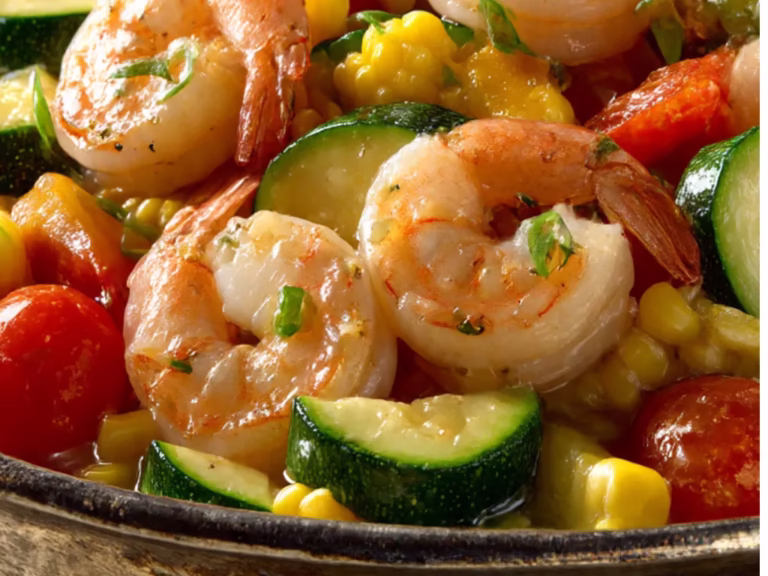 Sauté de crevettes aux légumes d’été