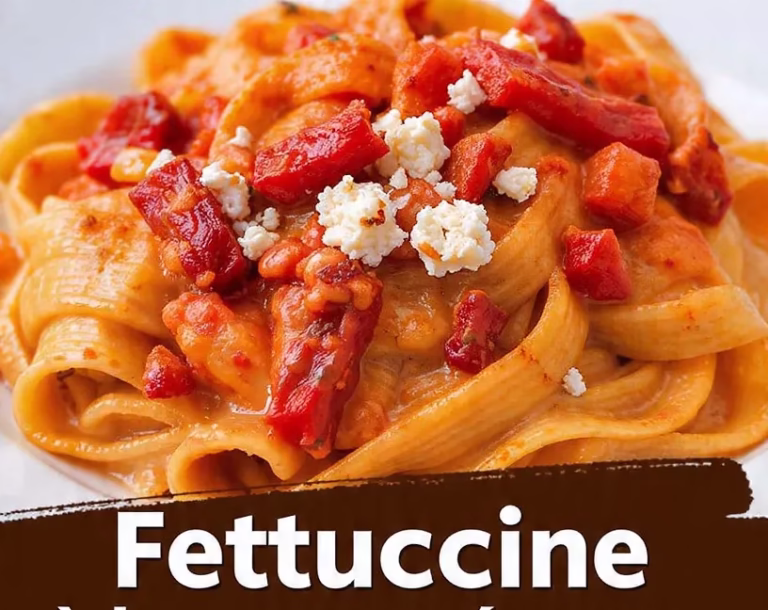 Fettuccine à la sauce crémeuse de poivrons rouges et feta