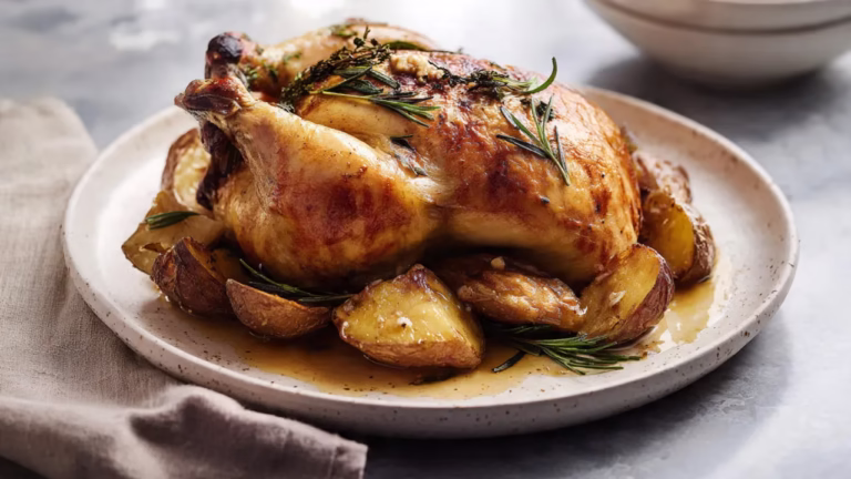 Poulet rôti au four aux herbes et pommes de terre