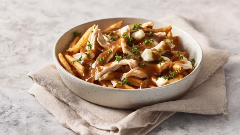 Poutine au poulet : la recette facile (frites croustillantes, fromage en grains et sauce brune